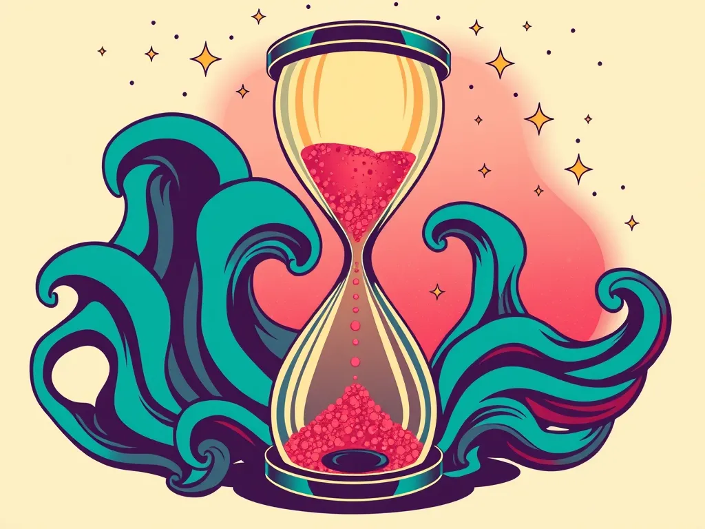 Hourglass with flowing energy representing anticipation